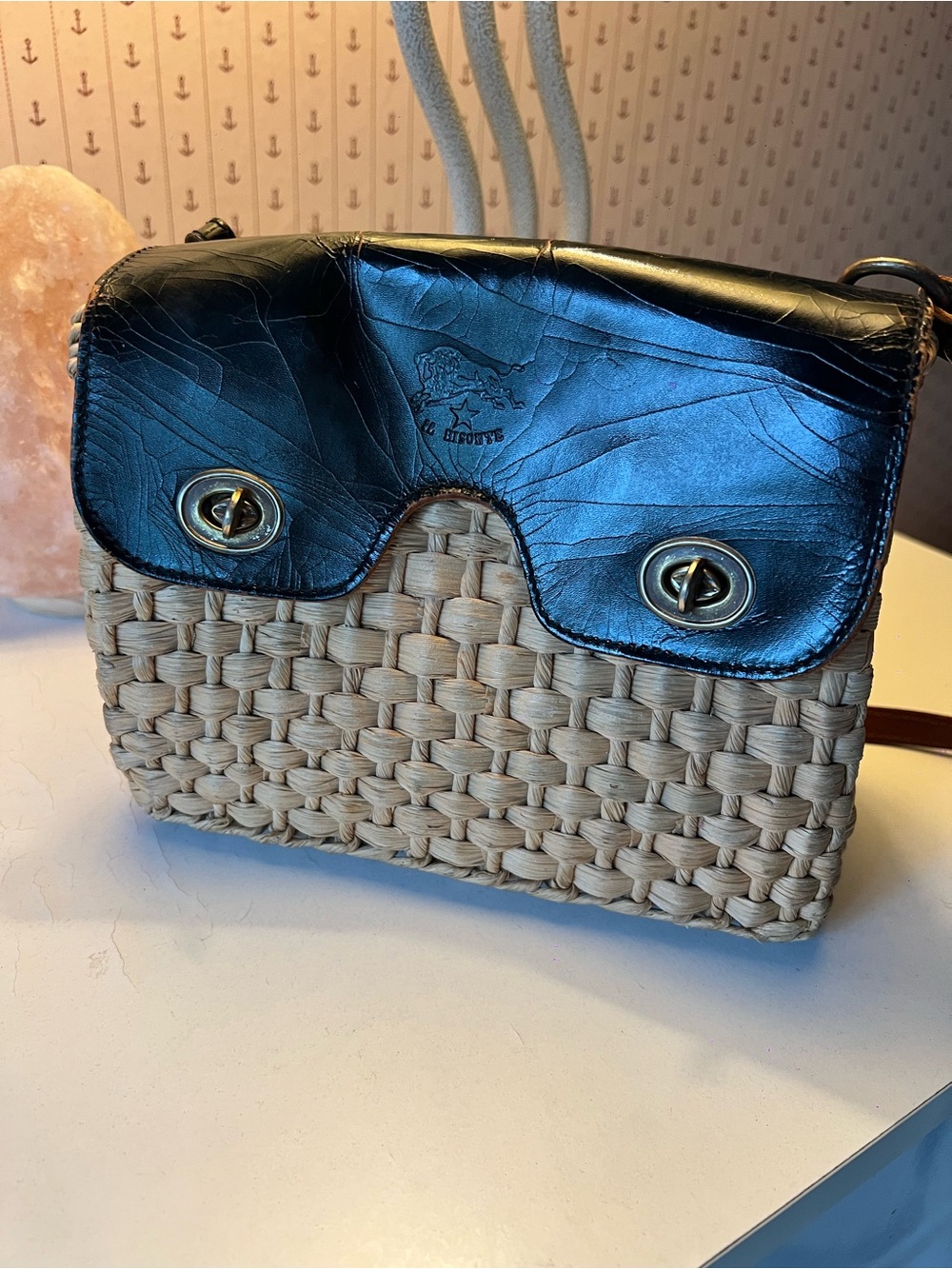 Echo Tan Woven Crossbody with Black Leather Flap